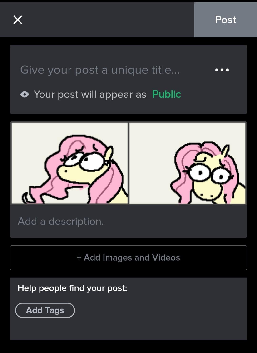 ur post a unique titl eoe Your post will appear as Public Help people find your post Add Tags