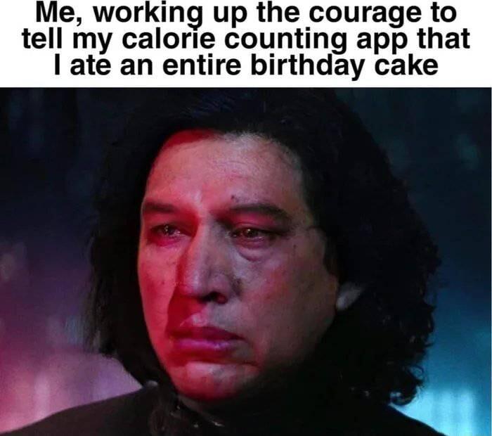 Me working up the courage to tell my calorie counting app that ate an entire birthday cake
