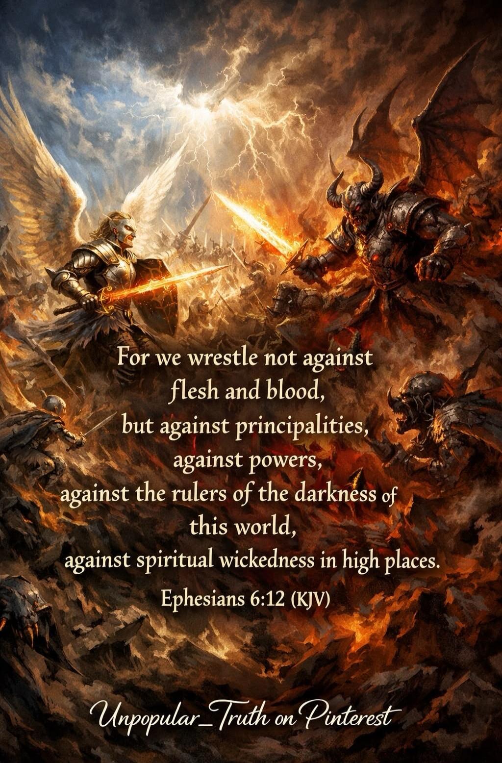 For we wrestle not against flesh and blood, but against principalities, against powers, against the rulers of the darkness of this world, against spiritual wickedness in high places. Ephesians 6:12 (KJV) Unpopular_Truth on Pinterest