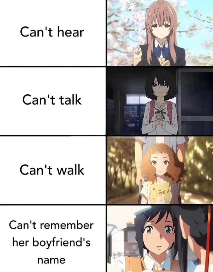 Cant hear Cant talk Cant walk Cant remember her boyfriends name