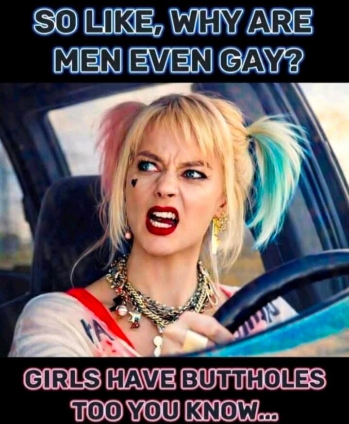SO LIKE, WHY ARE MEN EVEN GAY? GIRLS HAVE BUTTHOLES TOO YOU KNOW...