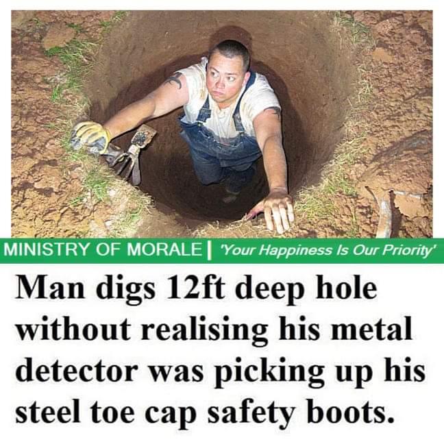 Man digs 12ft deep hole without realising his metal detector was picking up his steel toe cap safety boots