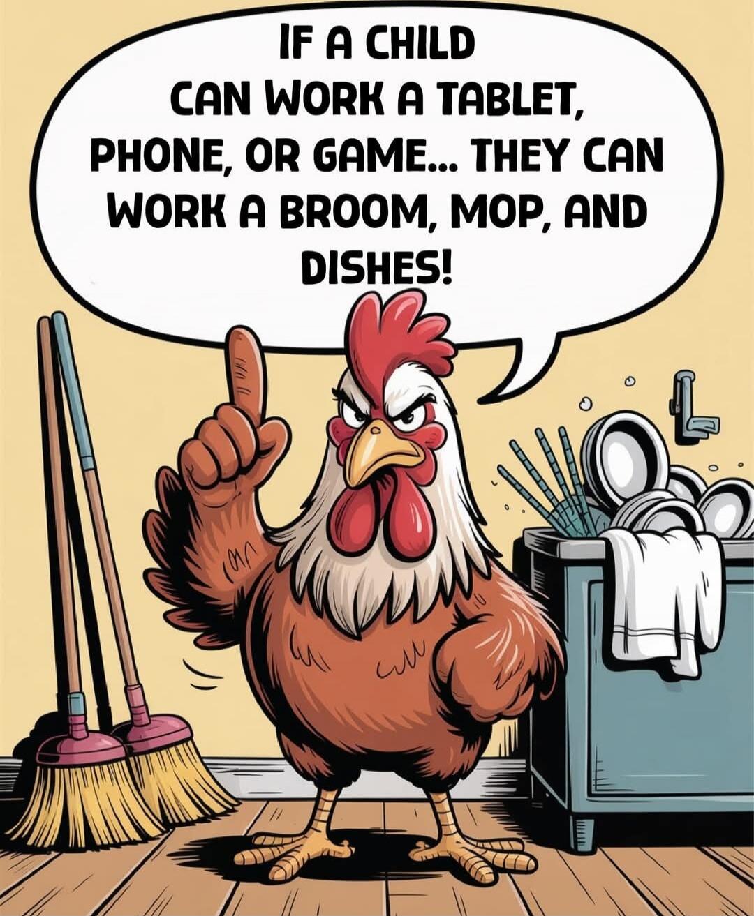 IF A CHILD CAN WORK A TABLET, PHONE, OR GAME... THEY CAN WORK A BROOM, MOP, AND DISHES!