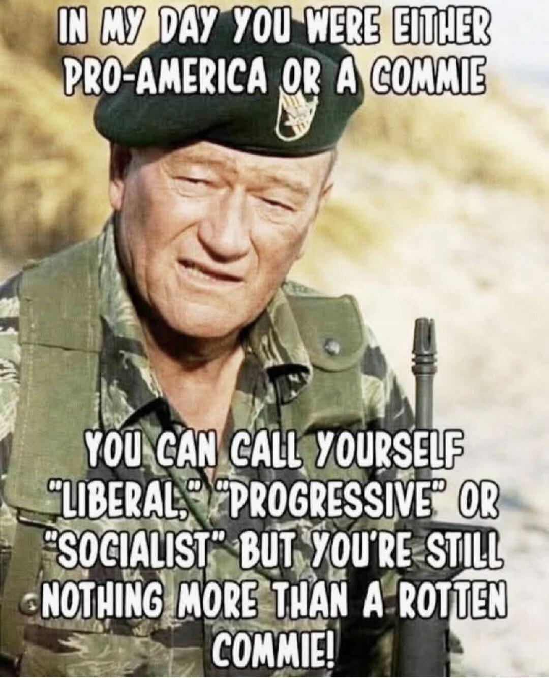 IN MY DAY YOU WERE EITHER PRO-AMERICA OR A COMMIE YOU CAN CALL YOURSELF 