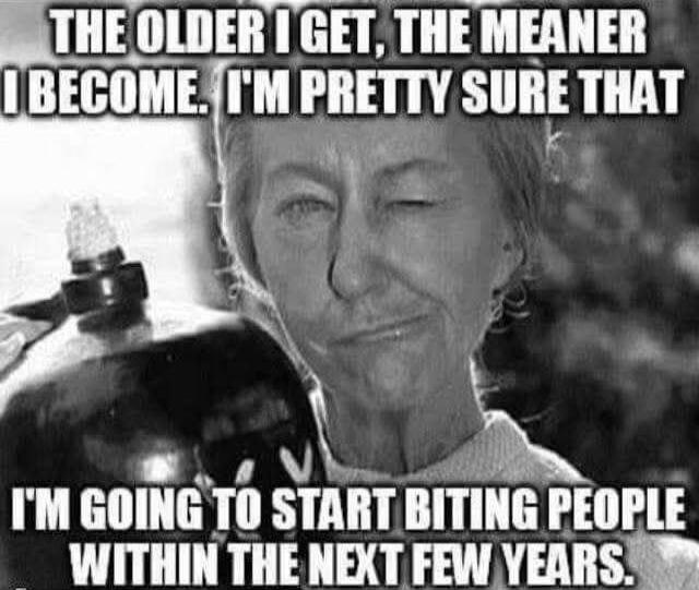 THE OLDER I GET, THE MEANER I BECOME. I'M PRETTY SURE THAT I'M GOING TO START BITING PEOPLE WITHIN THE NEXT FEW YEARS.