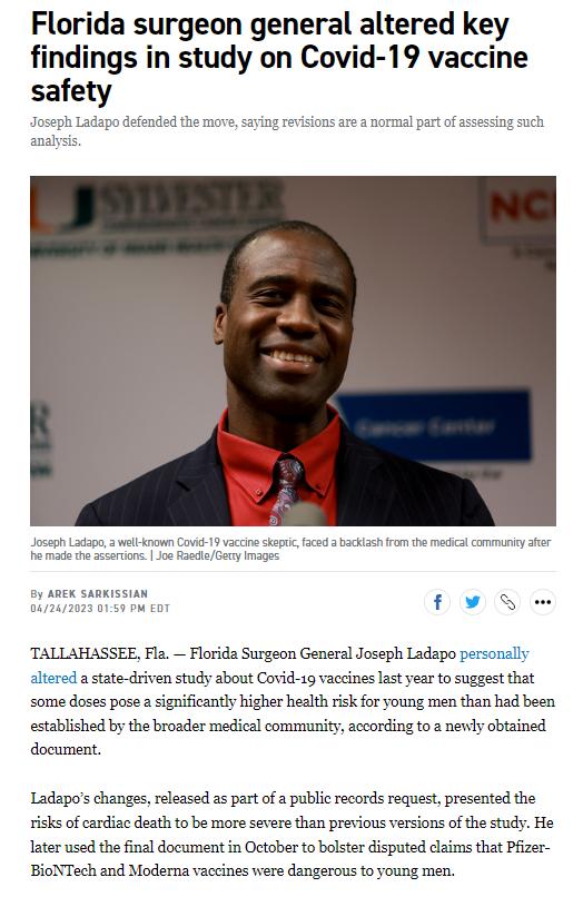 Florida surgeon general altered key findings in study on Covid 19 vaccine safety seph Ladapo defended the movesaying revisions are s norma part of as analyss ach osep a0 Wl Anown o 19 vaccre skape ced 3 bk o the e ey s e o sserin o R Gy msges B TALLAHASSEE Fla Florida Surgeon General Joseph Ladapo personally altered a tate driven study abont Covid 19 vaccines last year o suggest that some doses po