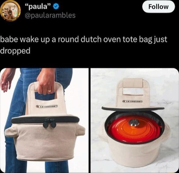 babe wake up a round dutch oven tote bag just dropped