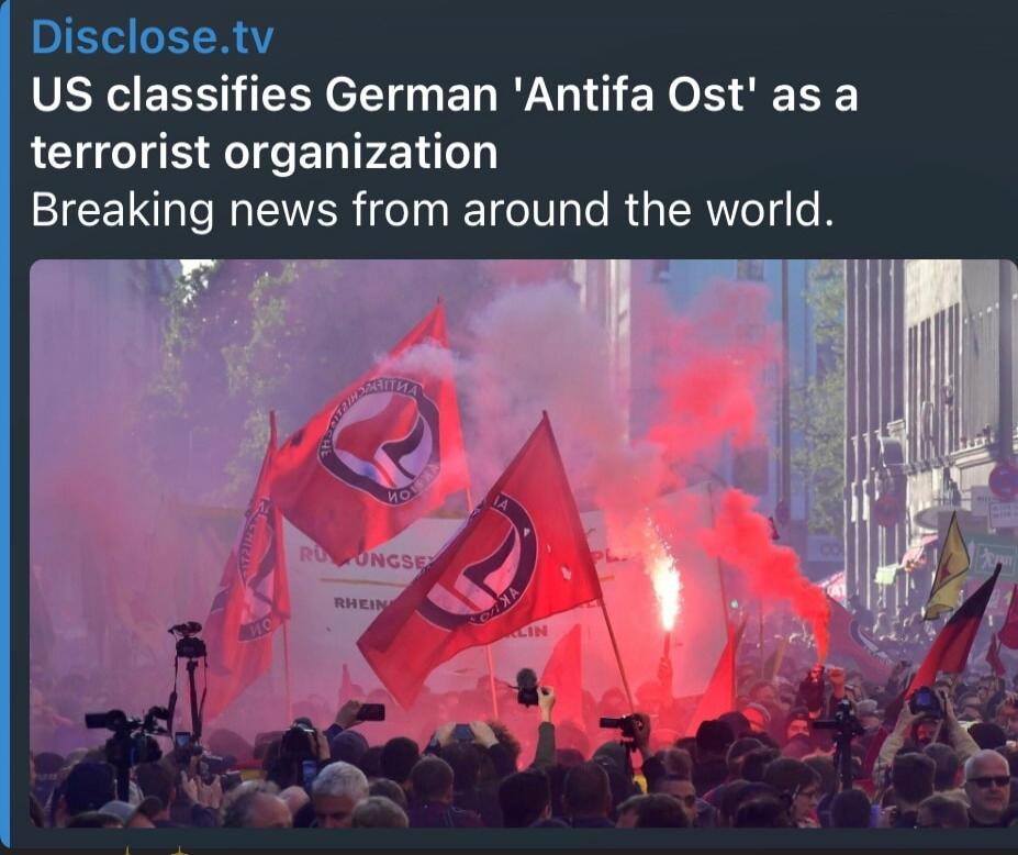 Disclose.tv US classifies German 'Antifa Ost' as a terrorist organization Breaking news from around the world. Session ID: 1003533.