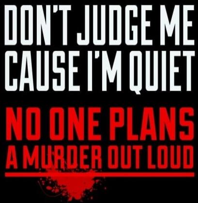 DONT JUDGE ME CAUSE I'M QUIET NO ONE PLANS A MURDER OUT LOUD