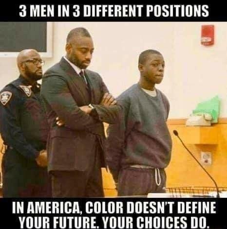 3 MEN IN 3 DIFFERENT POSITIONS o INAMERICA COLOR DOESNT DEFINE YOUR FUTURE YOUR CHOICES DO