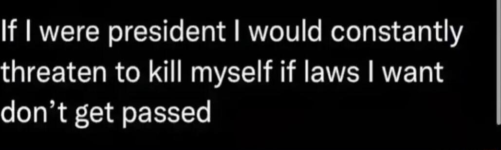 If were president would constantly threaten to kill myself if laws want dont get passed