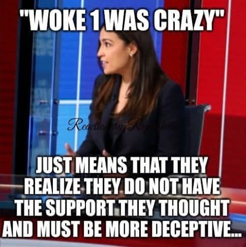 WOKE 1 WAS CRAZY. JUST MEANS THAT THEY REALIZE THEY DO NOT HAVE THE SUPPORT THEY THOUGHT AND MUST BE MORE DECEPTIVE.