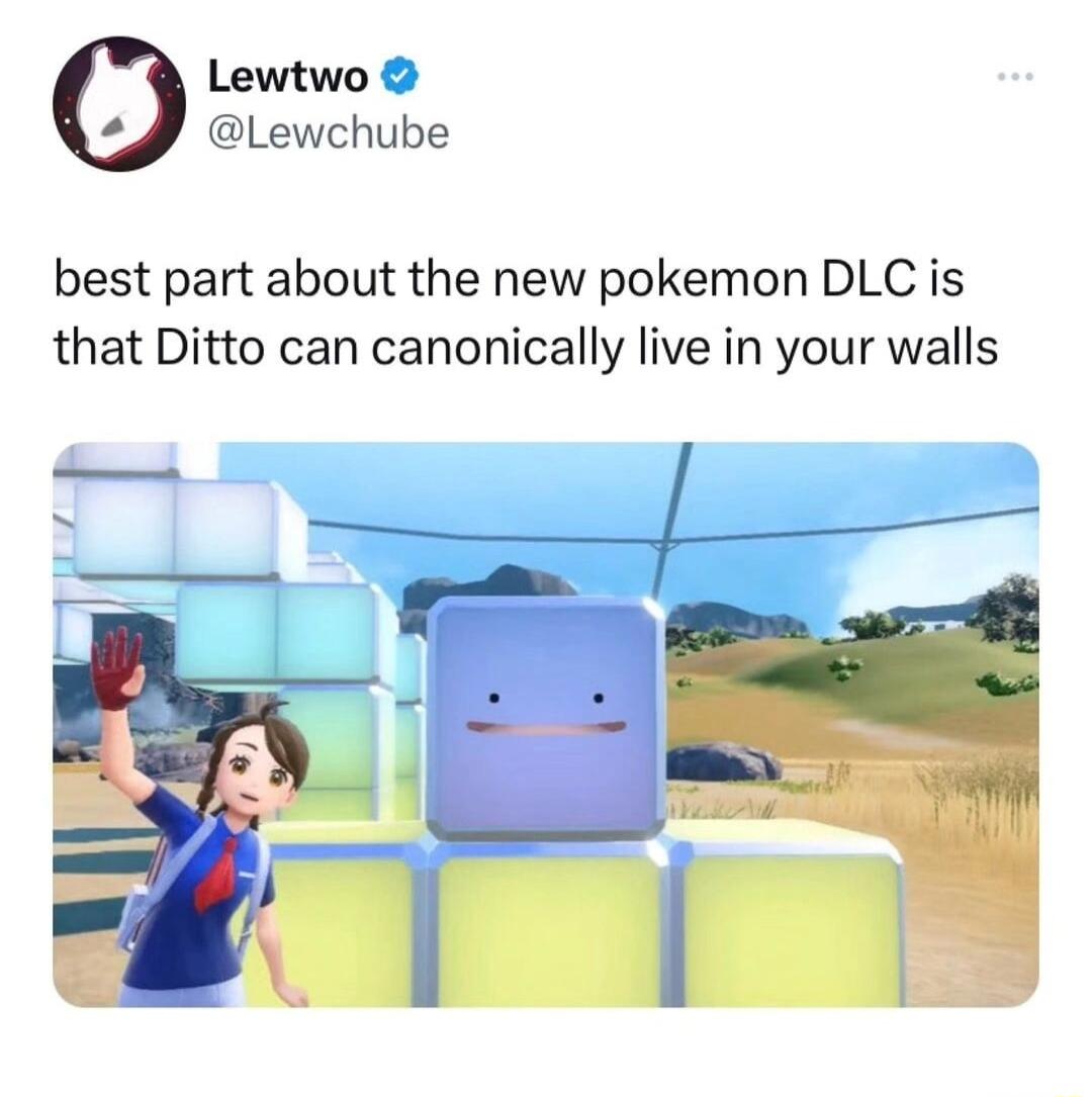 Lewtwo Lewchube best part about the new pokemon DLC is that Ditto can canonically live in your walls