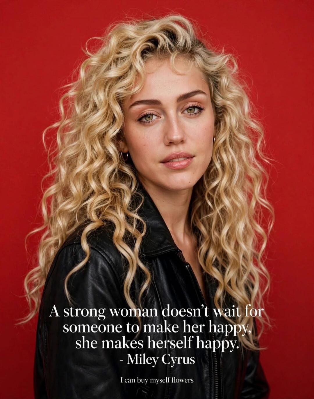 A strong woman doesn't wait for someone to make her happy, she makes herself happy. - Miley Cyrus I can buy myself flowers