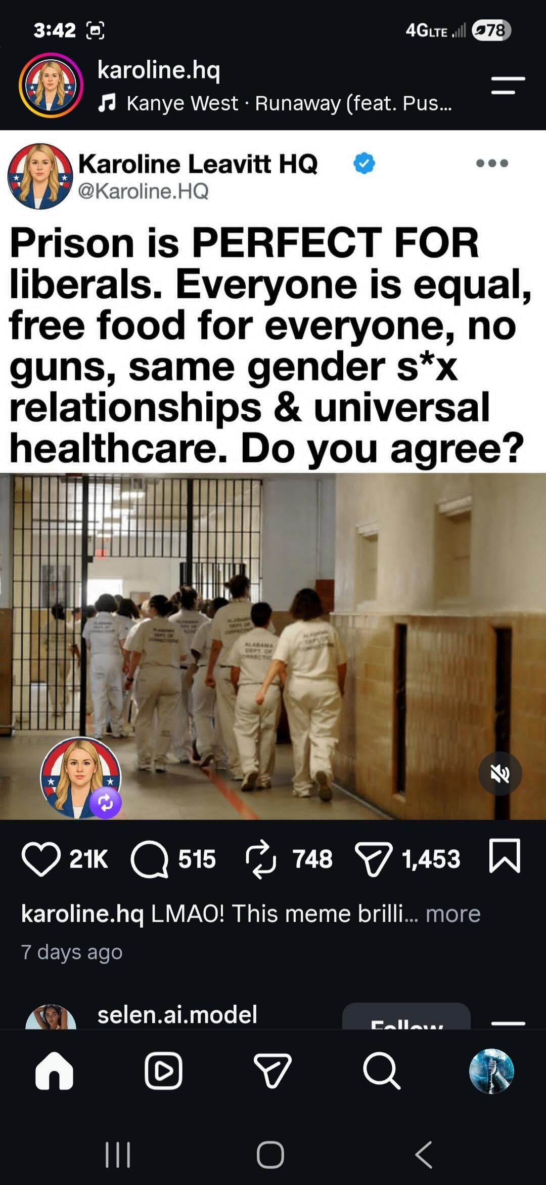 Prison is PERFECT FOR liberals. Everyone is equal, free food for everyone, no guns, same gender s*x relationships & universal healthcare. Do you agree? LMAO! This meme brilli...