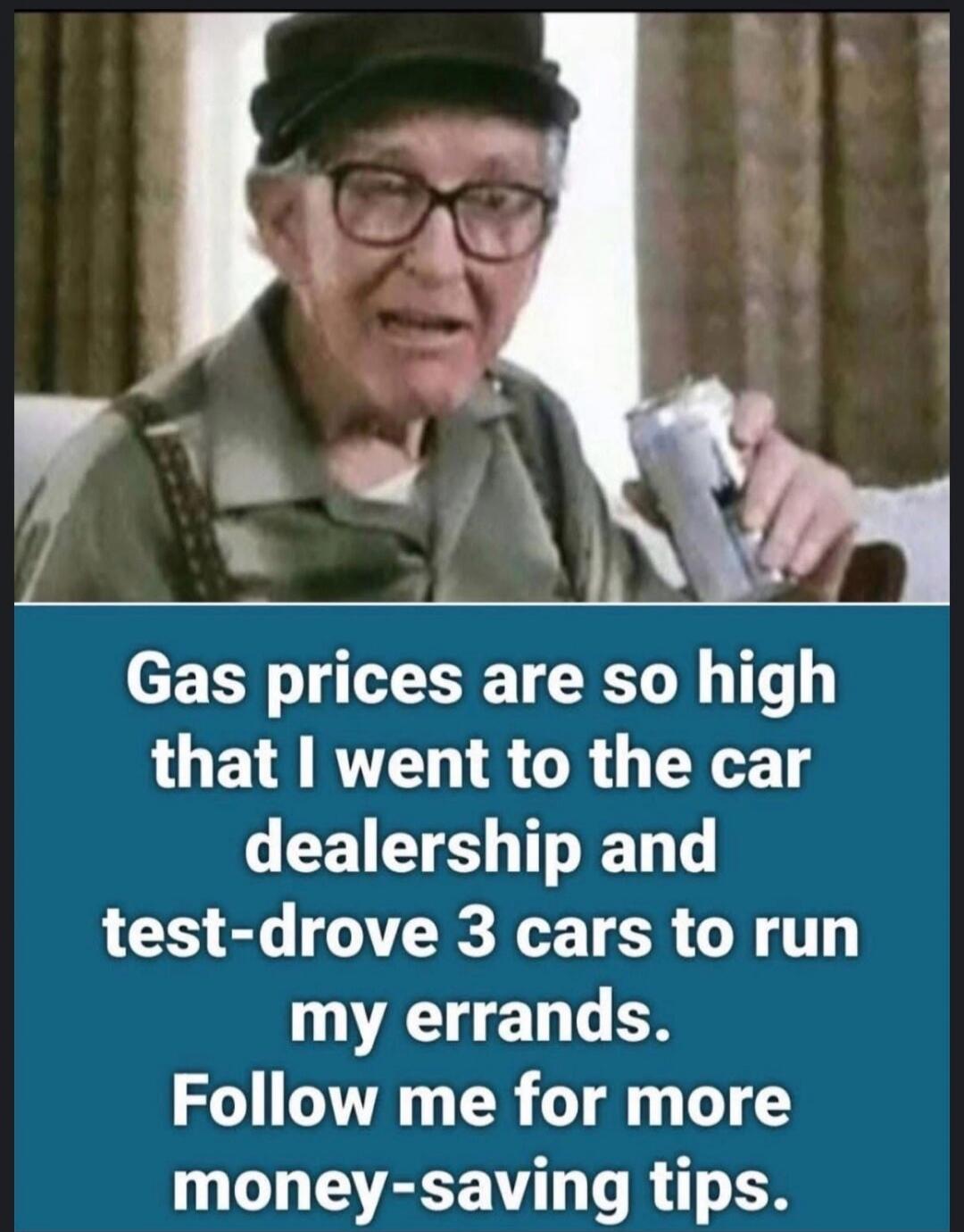 Gas prices are so high that I went to the car dealership and test-drove 3 cars to run my errands. Follow me for more money-saving tips.