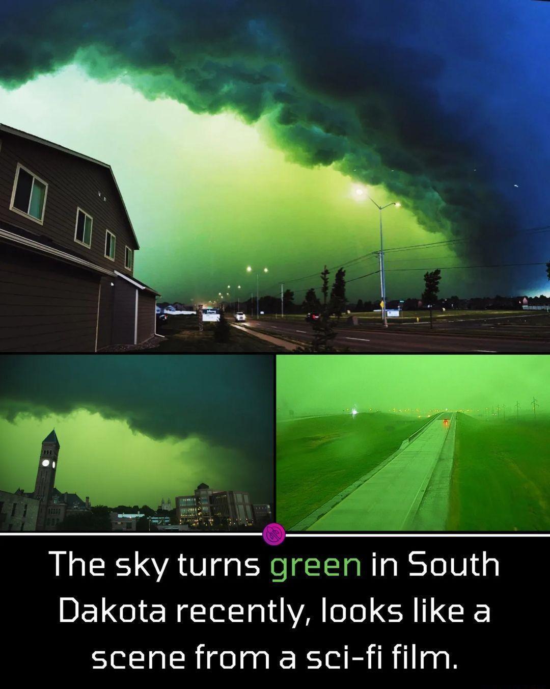 The sky turns green in South Dakota recently looks like a scene from a sci fi film