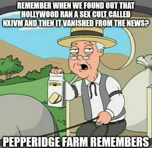 REMEMBER WHEN WE FOUND OUT THAT HOLLYWOOD RAN R SEX CULTCALLED NXIVM AND THEN ITVANISHED FROM THE NEWS 7 PEPPERIDGE FARM REMEMBERS