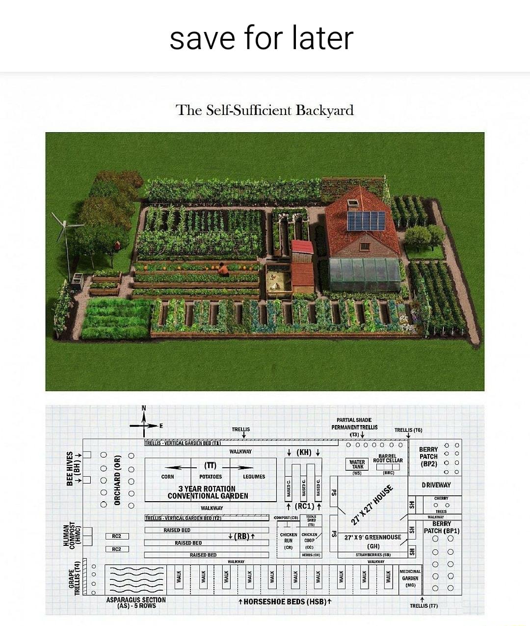 save for later The Self Sufficient Backyard PARTIALSHADE s TS e E 5000000 oo BERRY g2l oz0 e L4y iy PATCH 2 O Z oo m L R Ty e 00 w3 2 conn PoTATOES LEaumEs o Lo e 0 o HEH DRIVEWAY o B 3 YEAR ROTATION el 18 g CONVENTIONAL GARDEN ERERG e ehiClara WaLkwaY T RCL T o g oo i rmznlnn comen G e E o o 3 reanmonE 1 O O 25 TASEDBED 1 e 1 e D EsEs w5 O O 5 i e S T o o W 5 il El t Fl BERC 13 I BB BB E o0 S5bo 