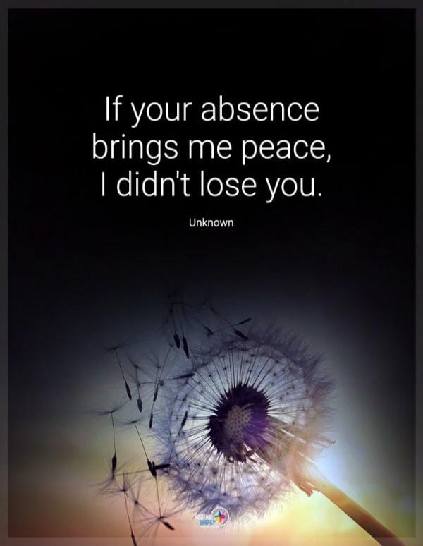 If your absence brings me peace, I didn't lose you. Unknown