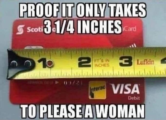 PROOF IT ONLY TAKES 3 1/4 INCHES TO PLEASE A WOMAN