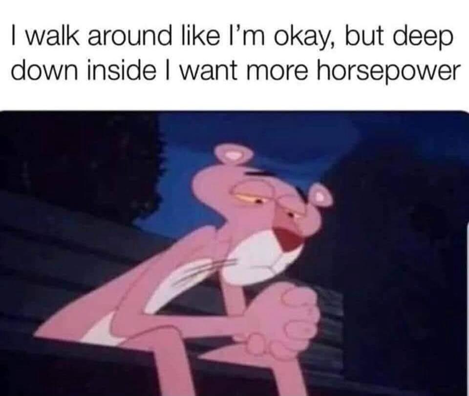 I walk around like I'm okay, but deep down inside I want more horsepower