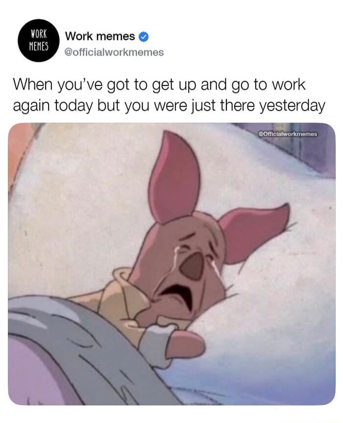 Work memes @officialworkmemes When you've got to get up and go to work again today but you were just there yesterday @Officialworkmemes