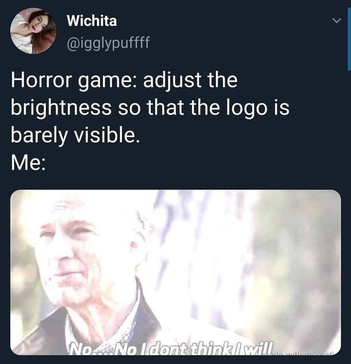 P w Wichita g igglypuffff Horror game adjust the brightness so that the logo is barely visible Me