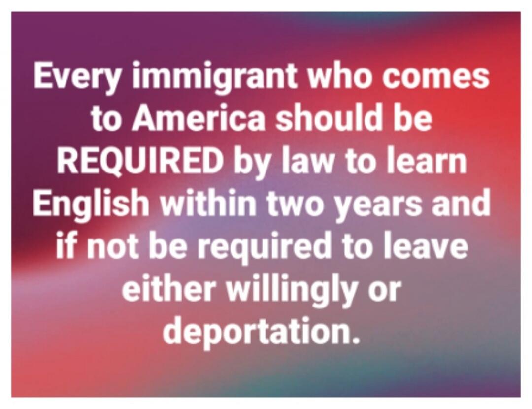 Every immigrant who comes to America should be REQUIRED by law to learn English within two years and if not be required to leave either willingly or deportation.