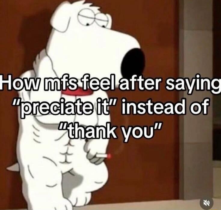 How mfs feel after saying 'preciate it' instead of 'thank you'
