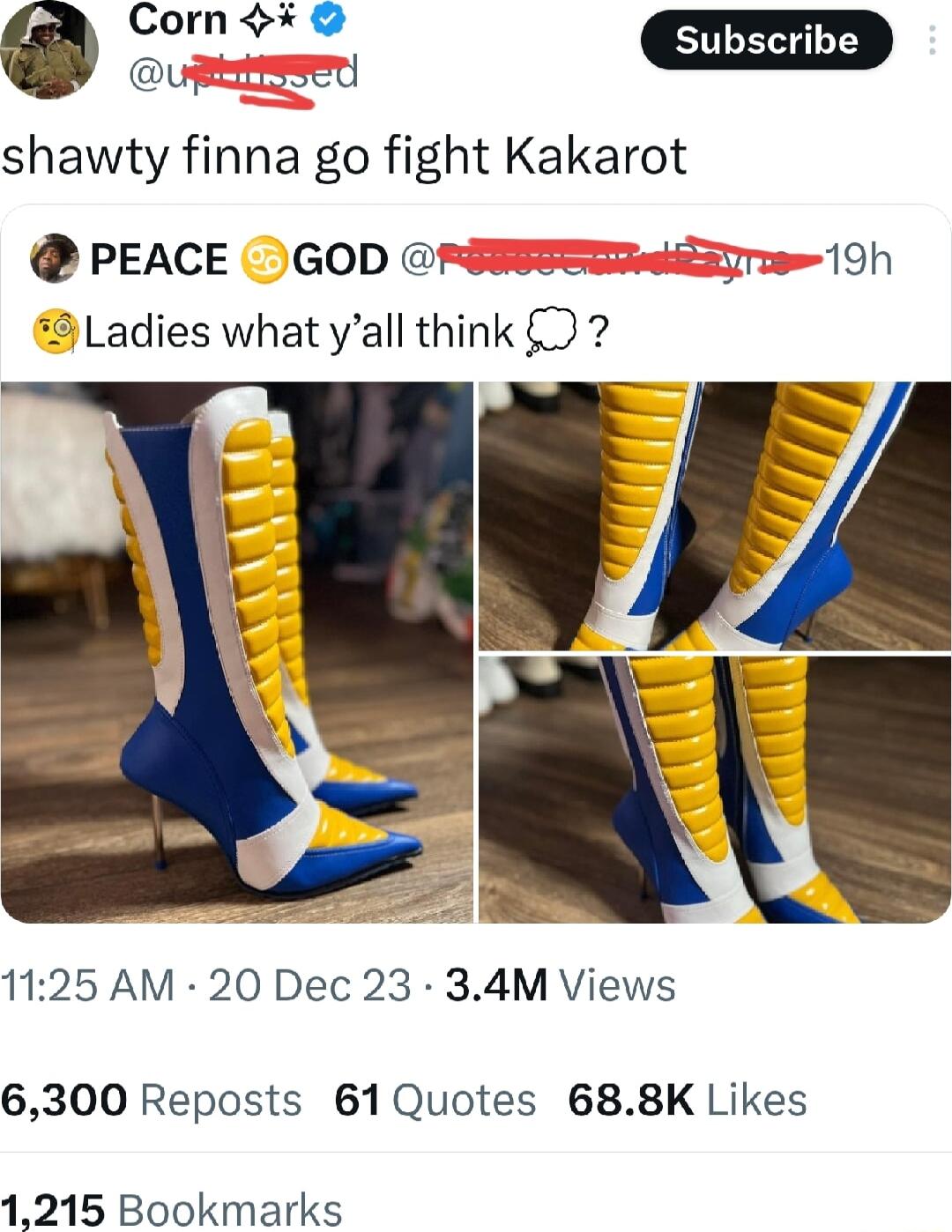 bt uit shawty finna go fight Kakarot PEACE GOD F3usss siSyTe 19h 8 Ladies what yall think 7 1125 AM 20 Dec 23 34M Views 6300 Reposts 61Quotes 688K Likes 1215 Bookmarks
