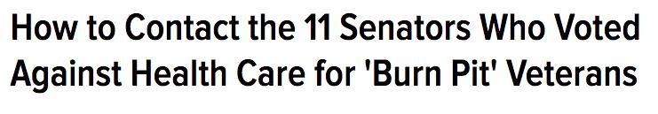 How to Contact the 11 Senators Who Voted Against Health Care for Burn Pit Veterans