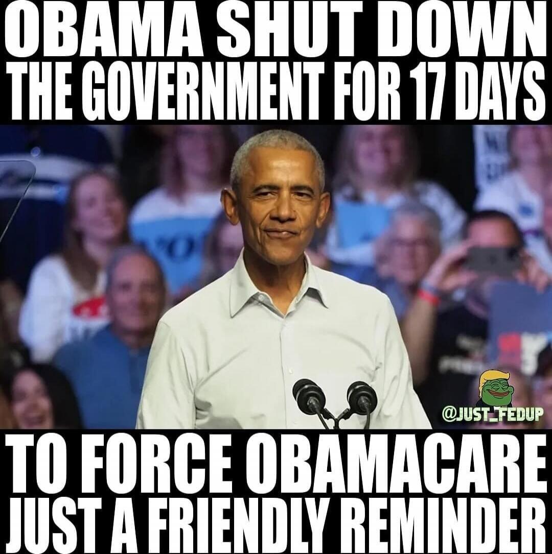 OBAMA SHUT DOWN THE GOVERNMENT FOR 17 DAYS TO FORCE OBAMACARE JUST A FRIENDLY REMINDER