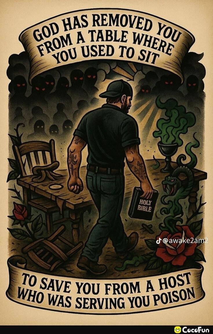 GOD HAS REMOVED YOU FROM A TABLE WHERE YOU USED TO SIT TO SAVE YOU FROM A HOST WHO WAS SERVING YOU POISON