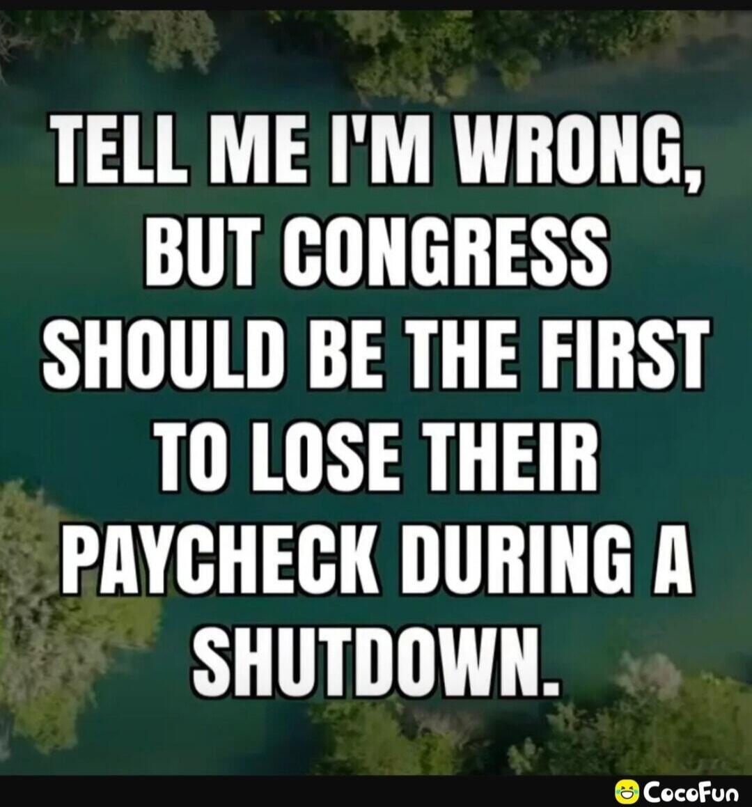 TELL ME I'M WRONG, BUT CONGRESS SHOULD BE THE FIRST TO LOSE THEIR PAYCHECK DURING A SHUTDOWN.