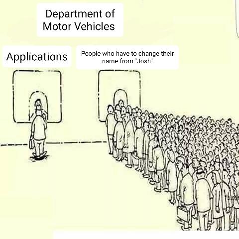 Department of Motor Vehicles name from Josh Peaple who have to change their Applications