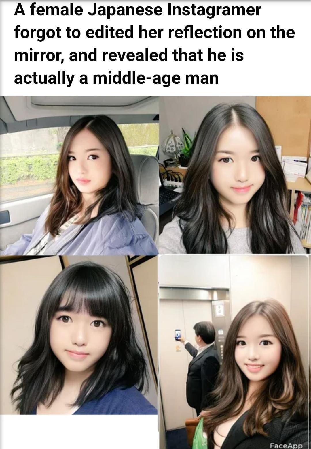 A female Japanese Instagramer forgot to edited her reflection on the mirror and revealed that he is actually a middle age man