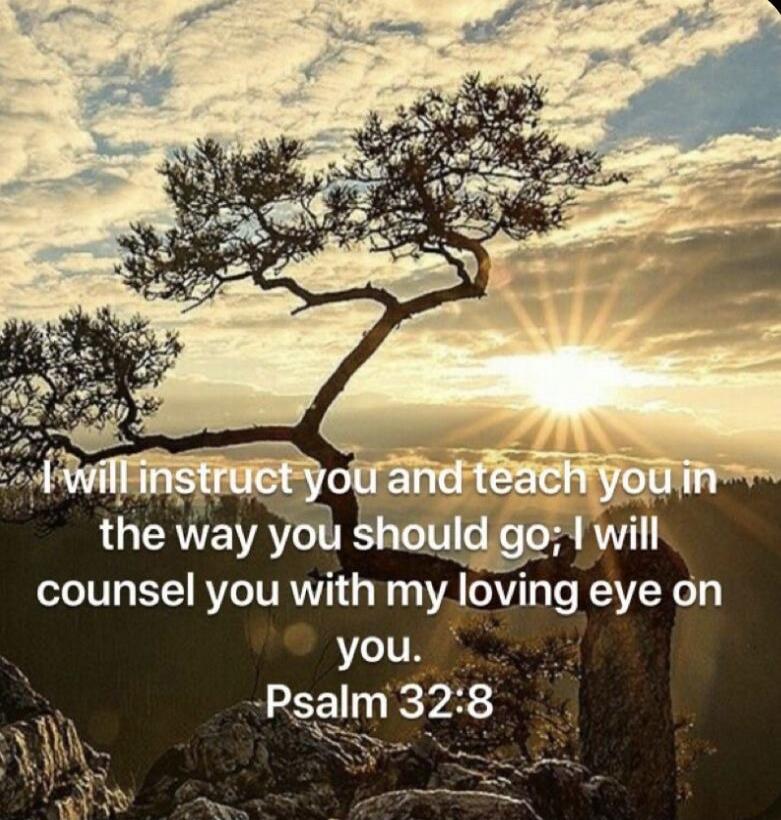 I will instruct you and teach you in the way you should go; I will counsel you with my loving eye on you. Psalm 32:8