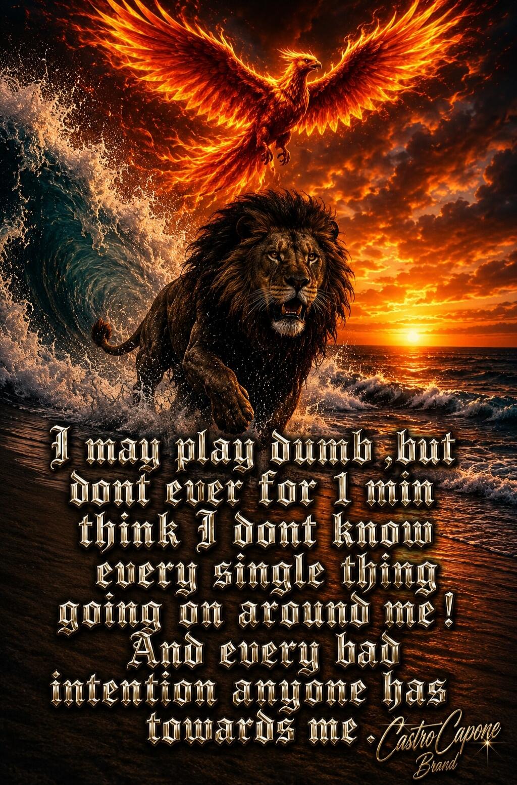 I may play dumb, but don't ever for 1 min think I don't know every single thing going on around me! And every bad intention anyone has towards me - Castro Capone Brand