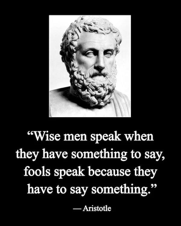 Wise men speak when they have something to say fools speak because they have to say something Aristotle