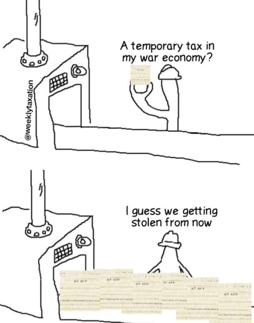 A temporary tax in my war economy guess we getting stolen from now