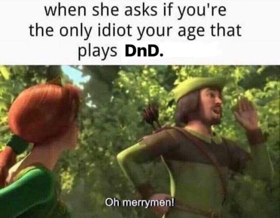 when she asks if youre the only idiot your age that plays DnD Oh merrymeni