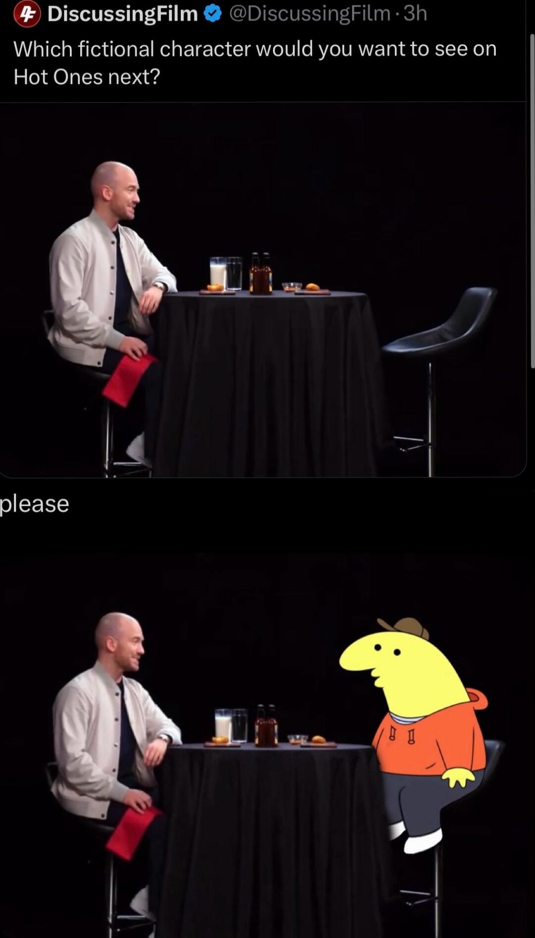 DiscussingFilm DiscussingFilm 3h Which fictional character would you want to see on Hot Ones next oCEEY