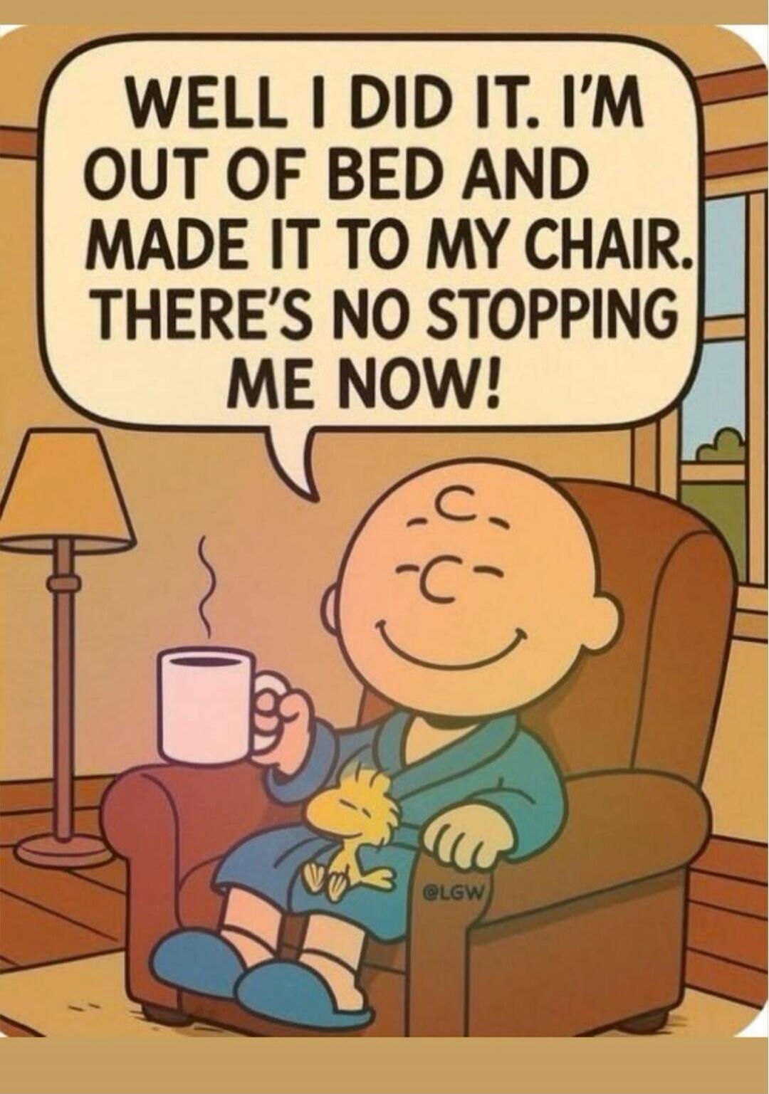 WELL I DID IT. I'M OUT OF BED AND MADE IT TO MY CHAIR. THERE'S NO STOPPING ME NOW!