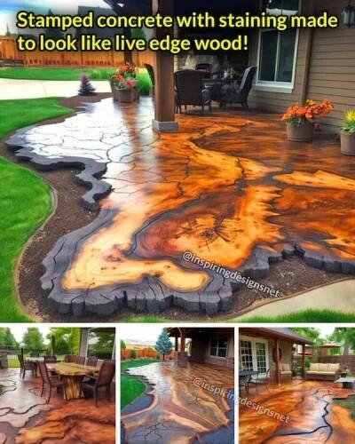 i Stamped concrete with staining made to look like livecdge wood 1 Vet