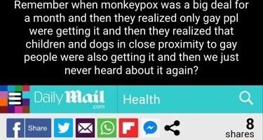 LS gl R el S e o QUEERRolle e 1R o 8 a month and then they realized only gay ppl LEEG G IELGRGELR G CEIFELRGEN children and dogs in close proximity to gay people were also getting it and then we just LEE RN T v DailyWlatl Health Q