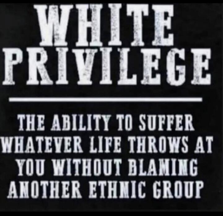 WHITE PRIVILEGE THE ABILITY TO SUFFER WHATEVER LIFE THROWS AT YOU WITHOUT BLAMING ANOTHER ETHNIC GROUP