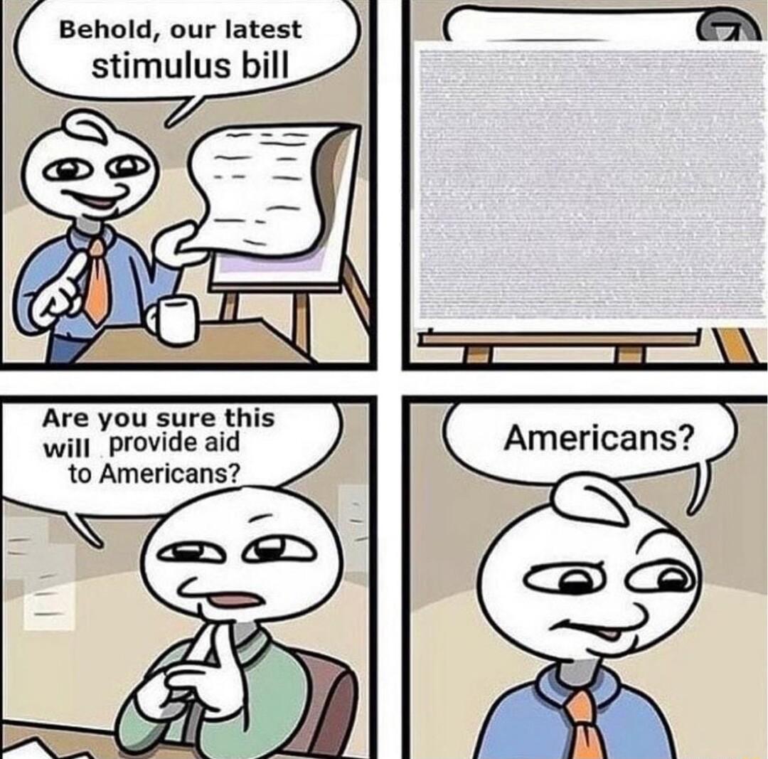 Behold our latest stimulus bill Are you sure this will_provide aid to Americans