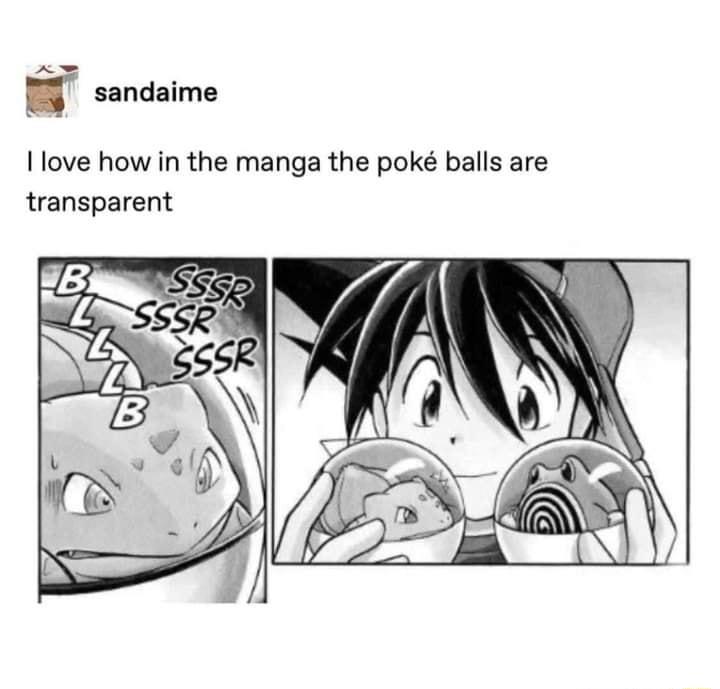 I love how in the manga the pok balls are transparent