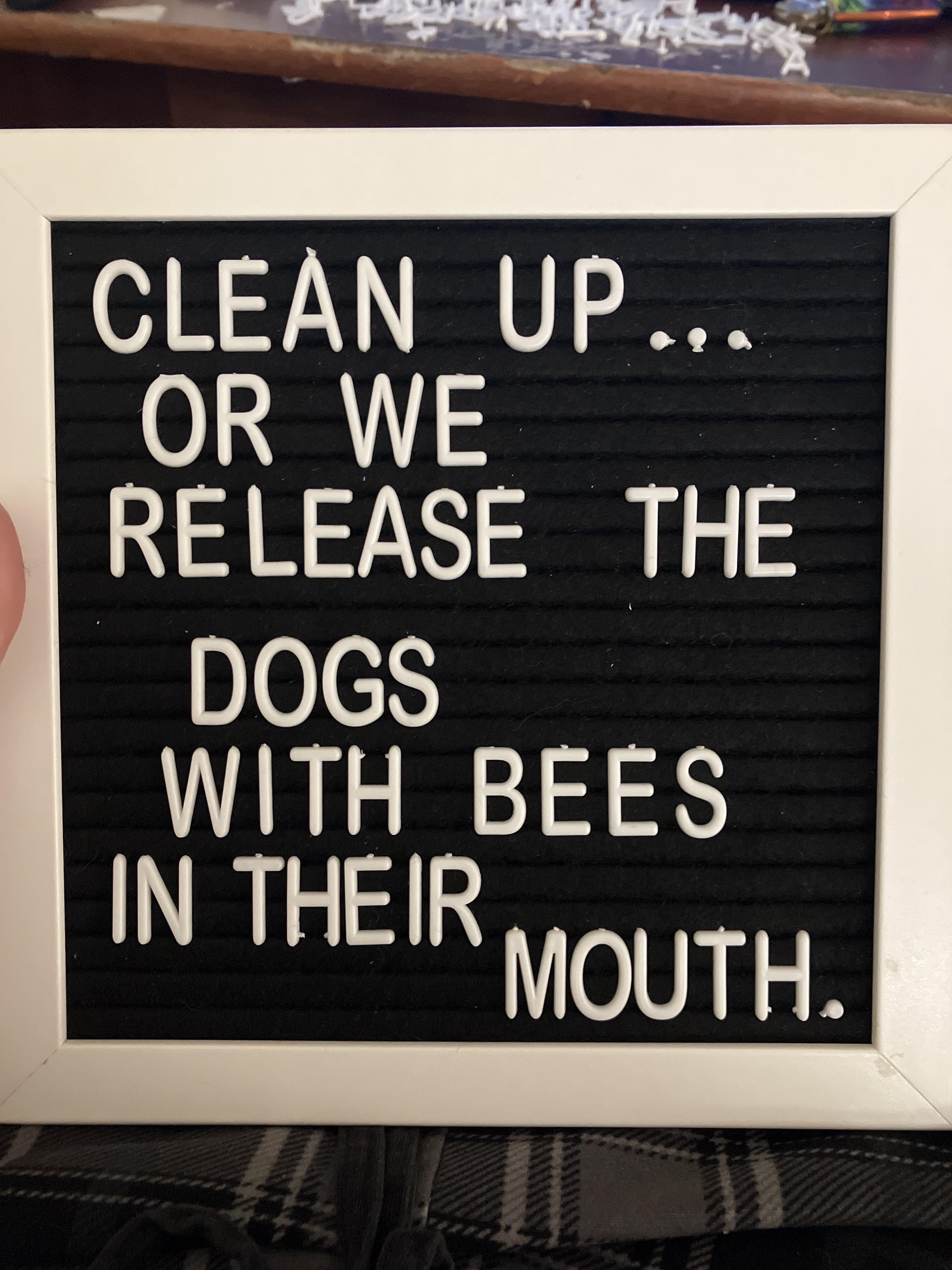 CLEAN UP OR WE RELEASE THE DJOeN WITH BEES IN THEIR MOUTH